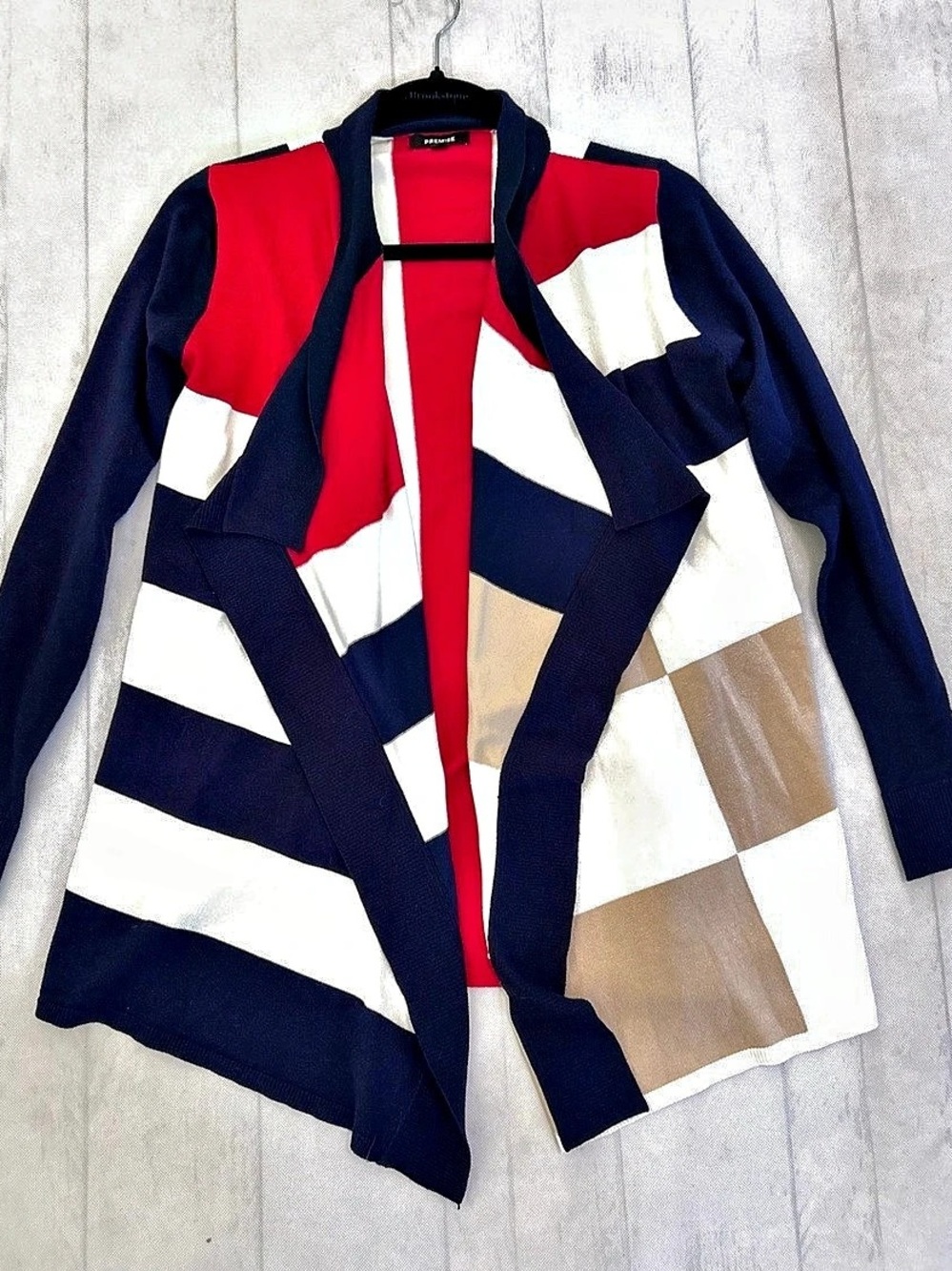 Premise Color Block Draped Cardigan in Blue & Red Size Small